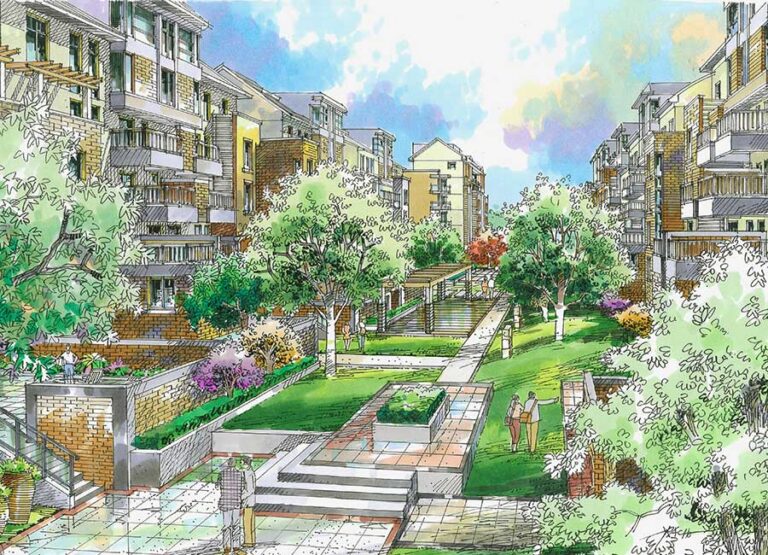 site-concepts-illustrations-manual-sketches-perspective-courtyard