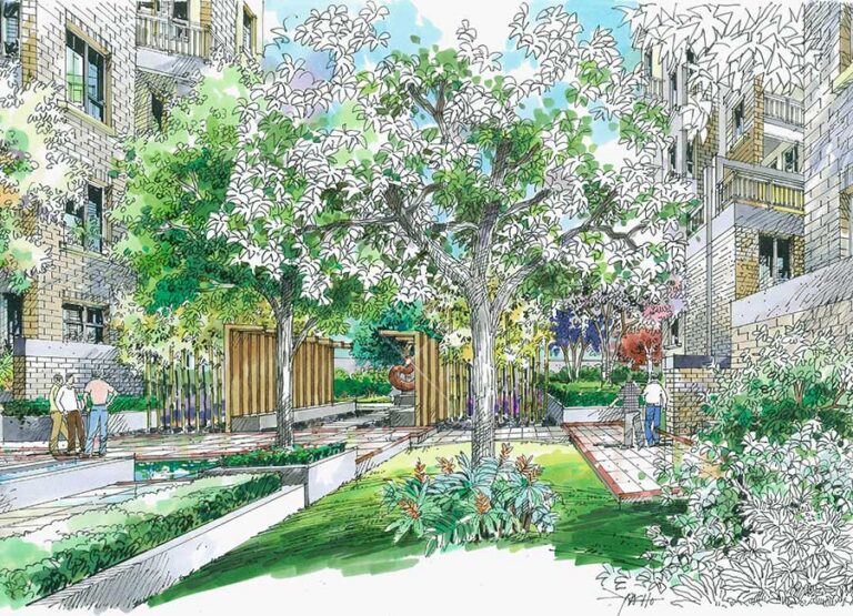 site-concepts-illustrations-manual-sketches-perspective-sculpture-courtyard